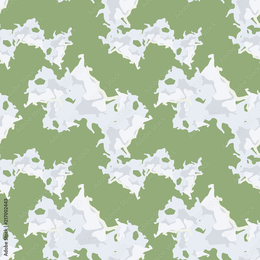 UFO military camouflage seamless pattern in green, grey and beige colors