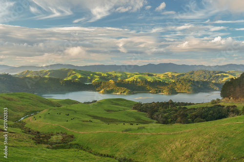  View over Coromandel peninsula from state highway 25 in the winter evening after rain. Near Manaia, 15 km south of Coromandel town. New Zealand North Island photo