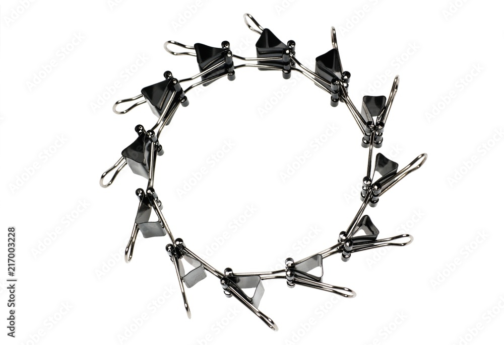 Set of binder clips for paper. Concept circle composition Set of binder clips for paper. Concept circle composition