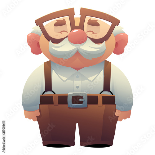 Happy smiling grandfather, wearing glasses with a mustache
