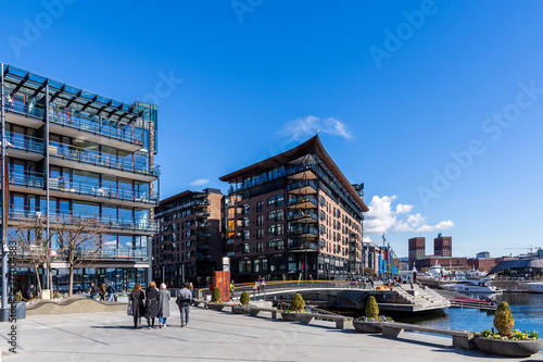 Typical example of Scandinavian architecture in the Aker Brygge area in Oslo