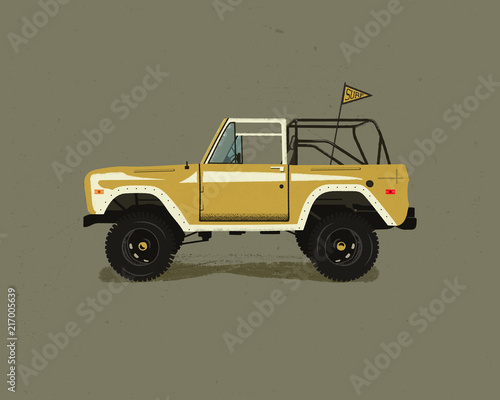 Vintage hand drawn surf car. Retro transportation with surfboard. Old style sufing automobile. Perfect for T-Shirt, travel mugs and otjer outdoor adventure apparel prints. Stock vector isolated photo