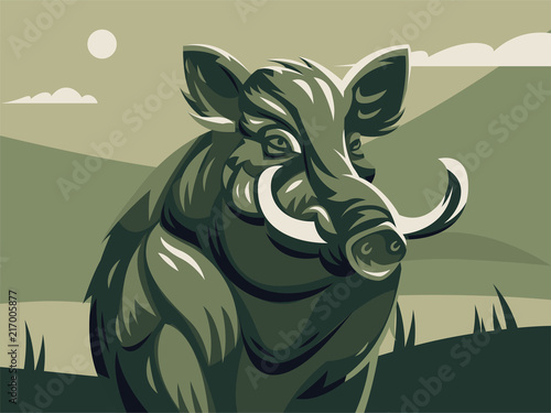 Wild boar with tusks. 