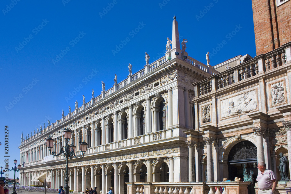 Fragment of the building of the Old Procuratie at the Piazza San Marco in Venice, Italy