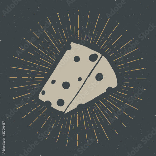 Cheese vintage label, Hand drawn sketch, grunge textured retro badge, typography design t-shirt print, vector illustration
