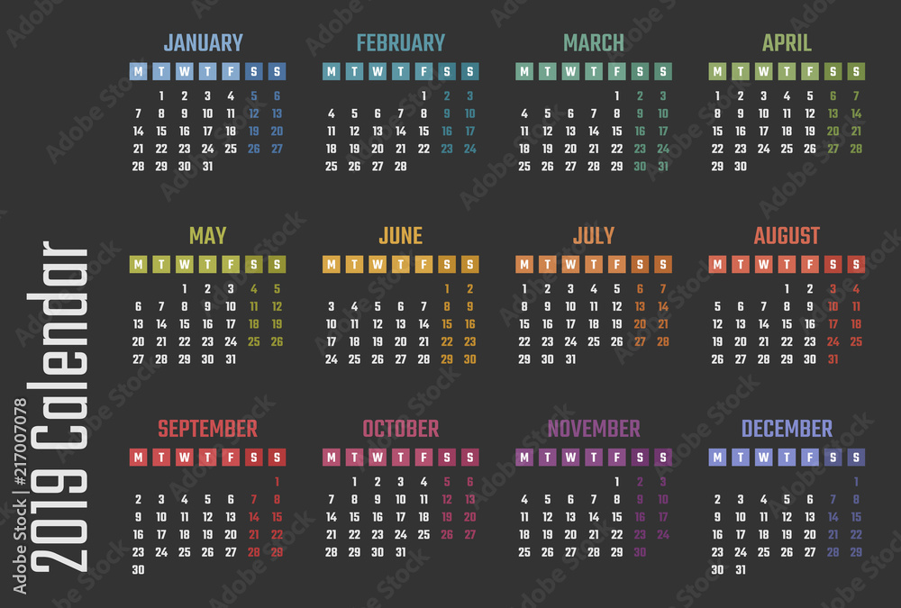 2019 year calendar, calendar design for 2019 starts monday 2019 year calendar, calendar design for 2019 starts monday