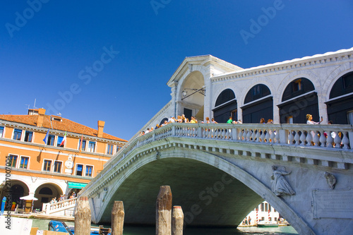 Beautiful view of famous Canal Grande with Rialto Bridge in Venice