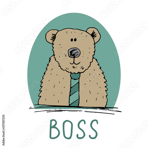 Cute Bear hand drawn sketch, T-shirt print design for kids vector iillustration