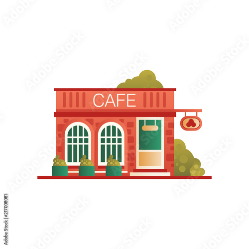 Fototapeta Naklejka Na Ścianę i Meble -  Street cafe, city public building, front view vector Illustration on a white background