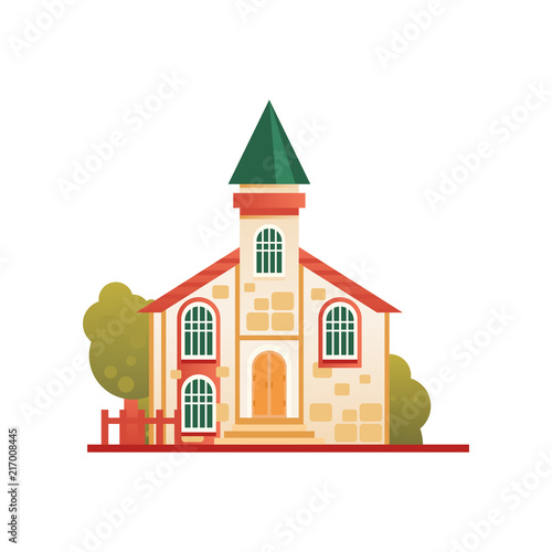 Christian church cuilding, front view vector Illustration on a white background