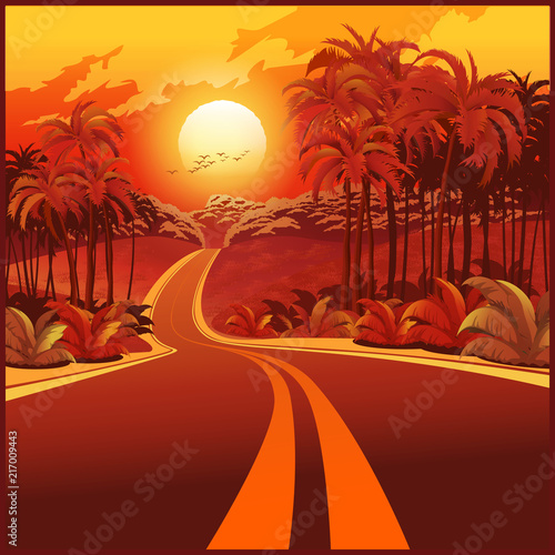 Road through the jungle in retro poster style © blacklight_trace