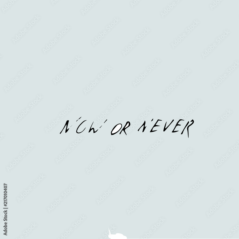 Fototapeta premium now or never concept, Vector hand drawn quote template.