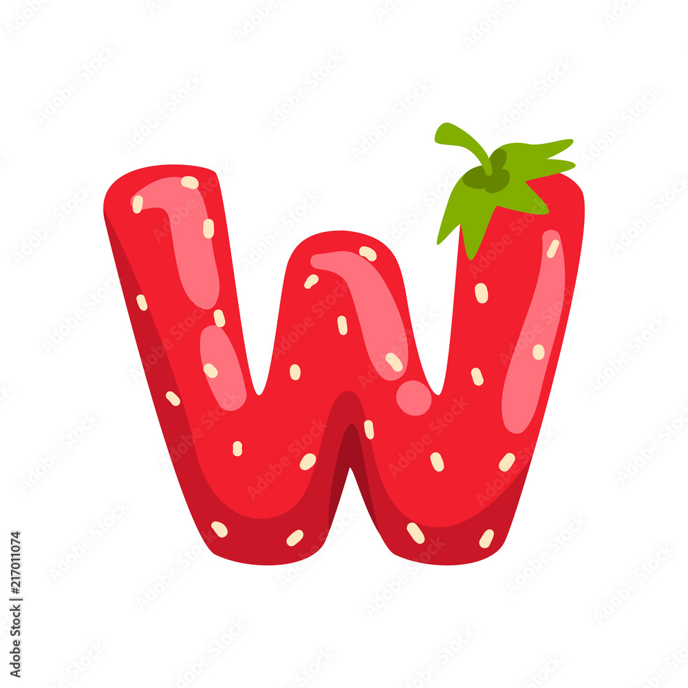 Letter W of English alphabet made from ripe fresh srawberry, bright red berry font vector Illustration on a white background Letter W of English alphabet made from ripe fresh srawberry, bright red berry font vector Illustration on a white background