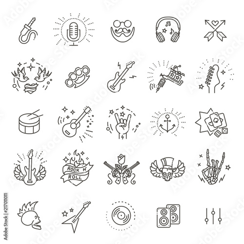 Rock and Roll line icon set