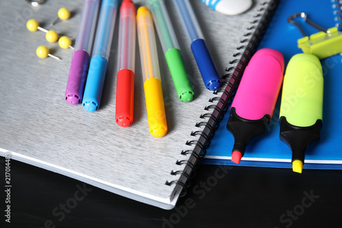 Different stationery on table, closeup. Back to school