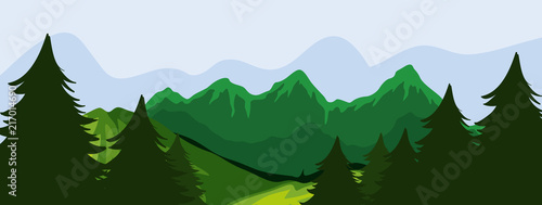 Forest and moutain scene photo