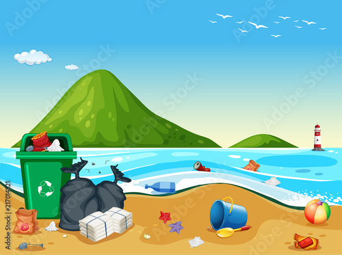 Dirty pollited beach scene