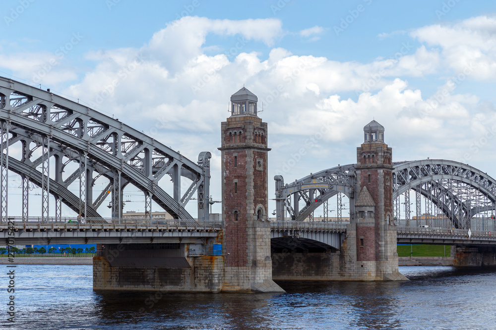 Bridge of Peter the Great (Bolsheokhtinsky) on the Neva River in St. Petersburg
