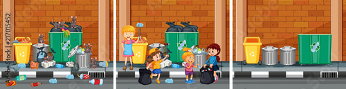 Set of cleaning a street scenes