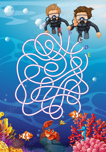 Underwater with scuba diver maze concept