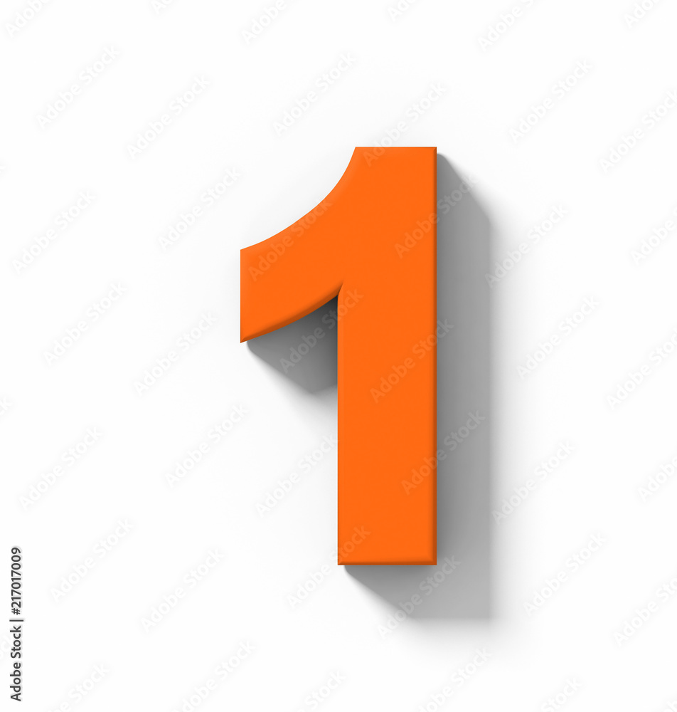 number 1 3D orange isolated on white with shadow - orthogonal