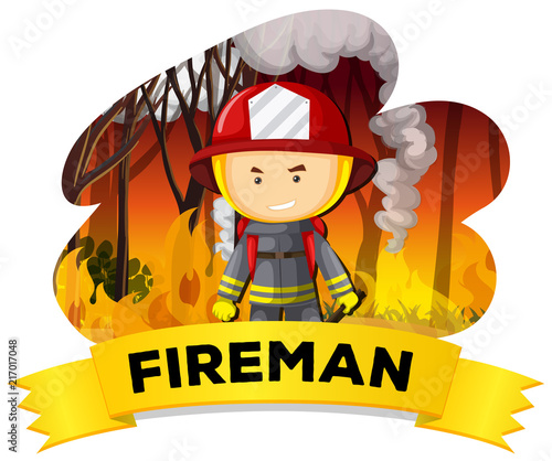 Fireman with fire in the background
