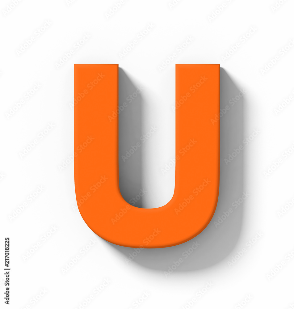 letter U 3D orange isolated on white with shadow - orthogonal projection letter U 3D orange isolated on white with shadow - orthogonal projection
