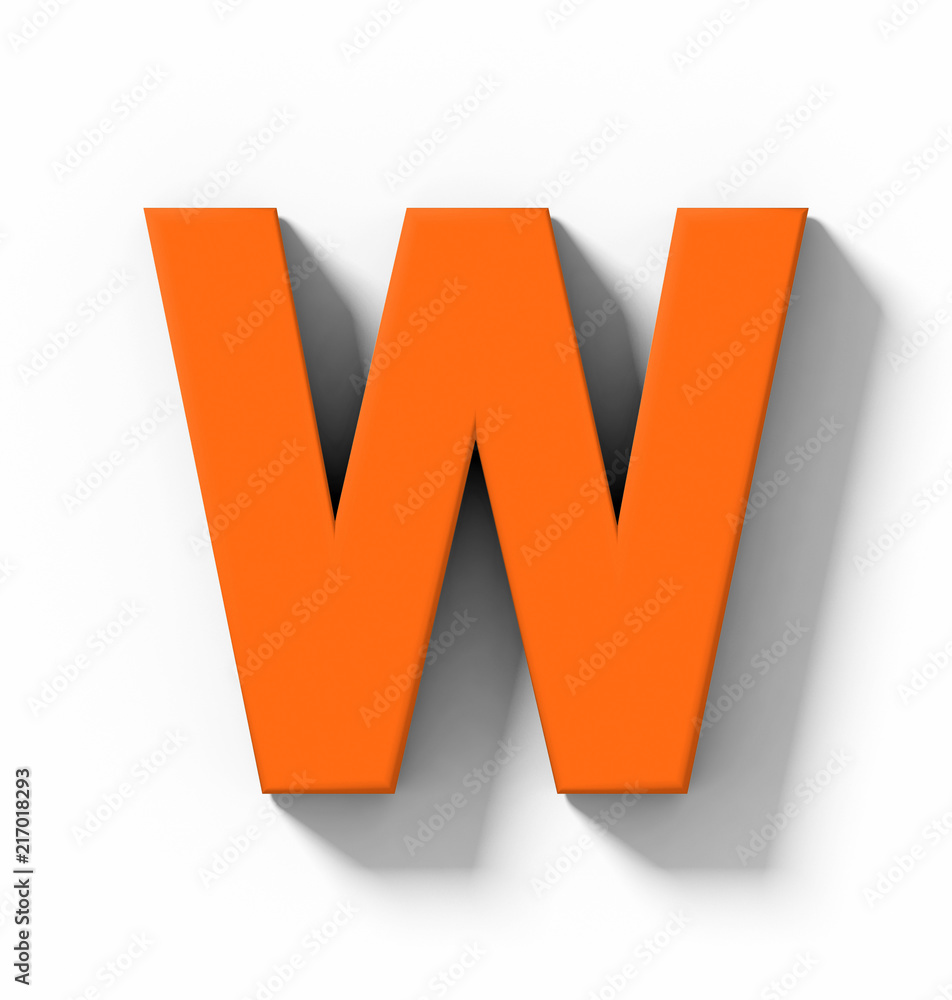 letter W 3D orange isolated on white with shadow - orthogonal projection letter W 3D orange isolated on white with shadow - orthogonal projection