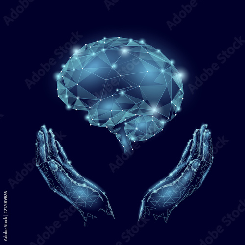 World Mental Health Day. Mood support drug therapy medical care. Sedative balance depression correction. Psychology disorder brain polygon medicine science banner vector illustration