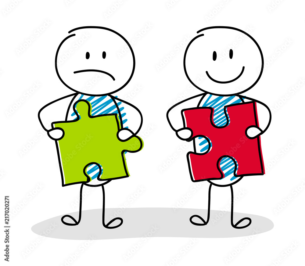 Group of cartoon characters solving puzzles. Vector. Group of cartoon characters solving puzzles. Vector.