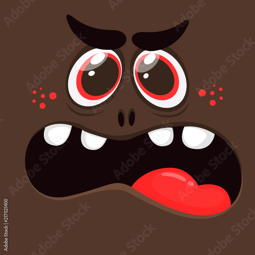 Cartoon angry monster face. Vector Halloween black monster scary. Monster mask