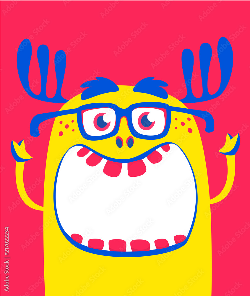 Angry cartoon yellow monster screaming. Yelling angry monster expression. Halloween vector illustration