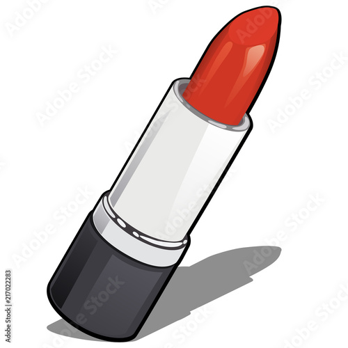 Bright red lipstick isolated on white background. Vector cartoon close-up illustration.