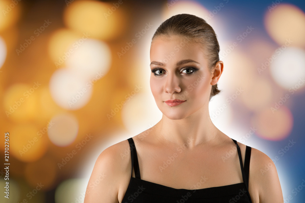 Young Beauty Woman on bokeh background. Fresh clean fresh glowing Skin. Beautiful girl with perfect makeup, bright manicure. Cosmetology and Facial Treatment, spa on holographic background. Young Beauty Woman on bokeh background. Fresh clean fresh glowing Skin. Beautiful girl with perfect makeup, bright manicure. Cosmetology and Facial Treatment, spa on holographic background.
