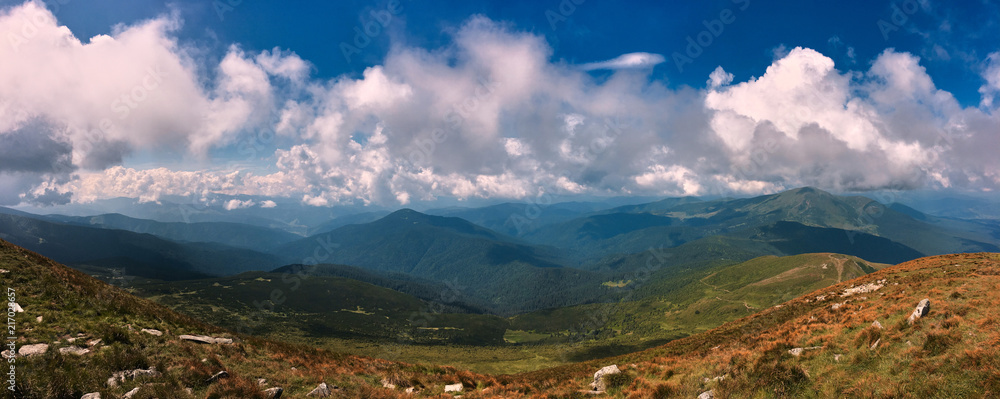 Panoramic landscape of Carpathian mountains, Chornohora ridge