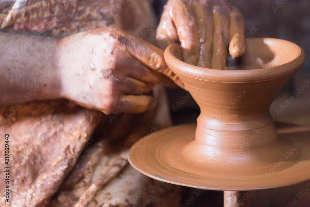 handiwork pottery making on pottery wheel.