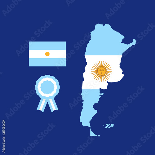 Map, flag and cockade of Argentina, argentine national symbols