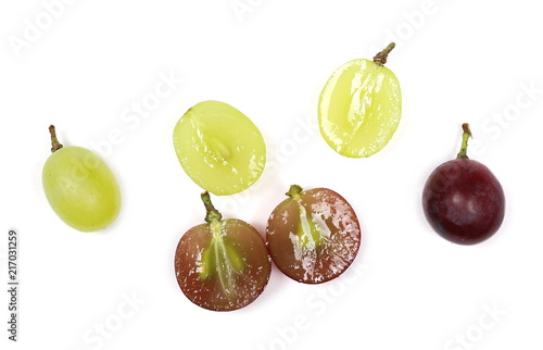Half grapes cardinal isolated on white background, top view, with clipping path