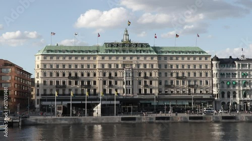 Grand Hotel in Stockholm, Sweden, seen from the water. Summer 2018.