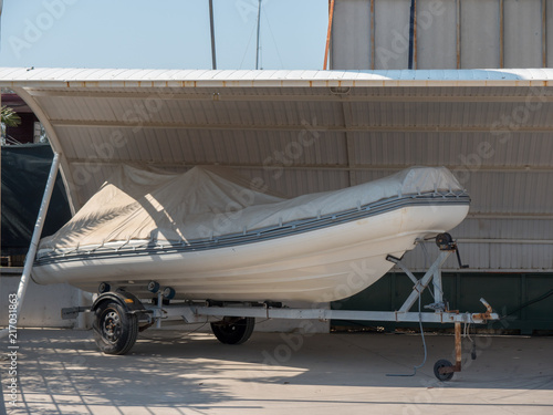 Motorboat parked in trailer