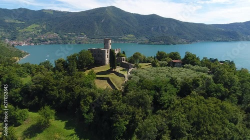 Aerial view of the Martinengo fortress on the d'Iseo lake in Italy  photo