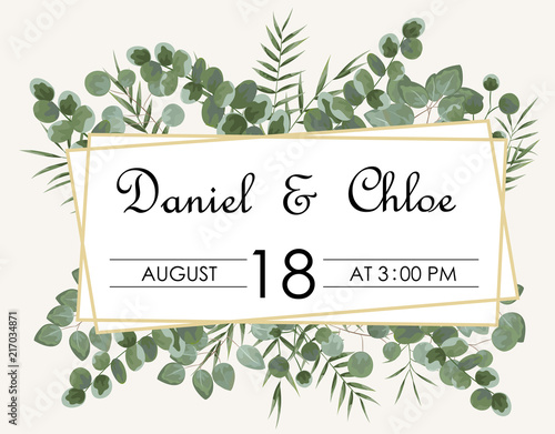 background for text from eucalyptus. gray and green eucalyptus.invitation, postcard with eucalyptus. rustic style, Botanical style. burp with greens. vector illustration