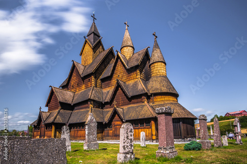 Heddal - August 01, 2018: Medieval Heddal stave church, the largest of the remaining stave churches in Telemark, Norway © rpbmedia