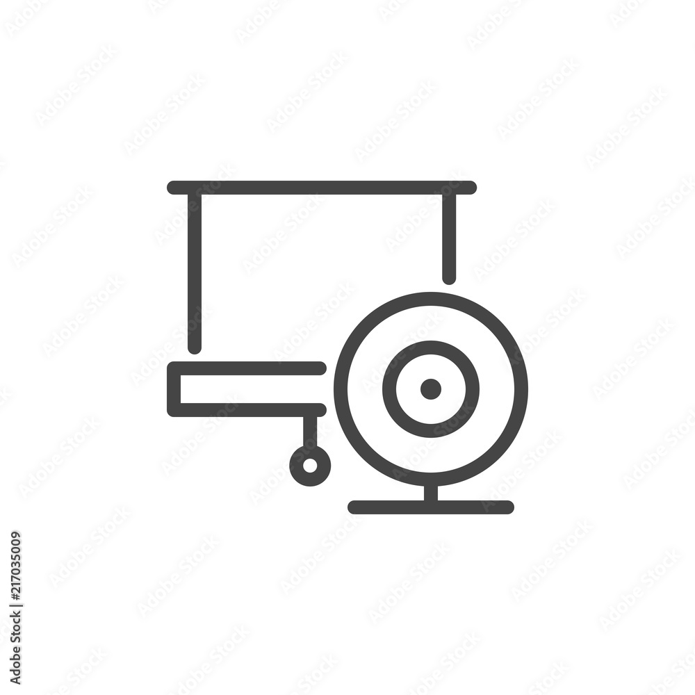 Projector screen and video camera line icon. Online blog, flogging, stream, webinar concept graphic logo. Multimedia button. Web conference, seminar series of labels. Vector illustration isolated Projector screen and video camera line icon. Online blog, flogging, stream, webinar concept graphic logo. Multimedia button. Web conference, seminar series of labels. Vector illustration isolated