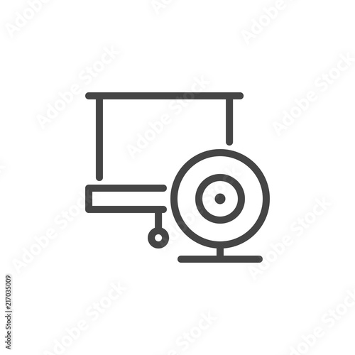 Projector screen and video camera line icon. Online blog, flogging, stream, webinar concept graphic logo. Multimedia button. Web conference, seminar series of labels. Vector illustration isolated