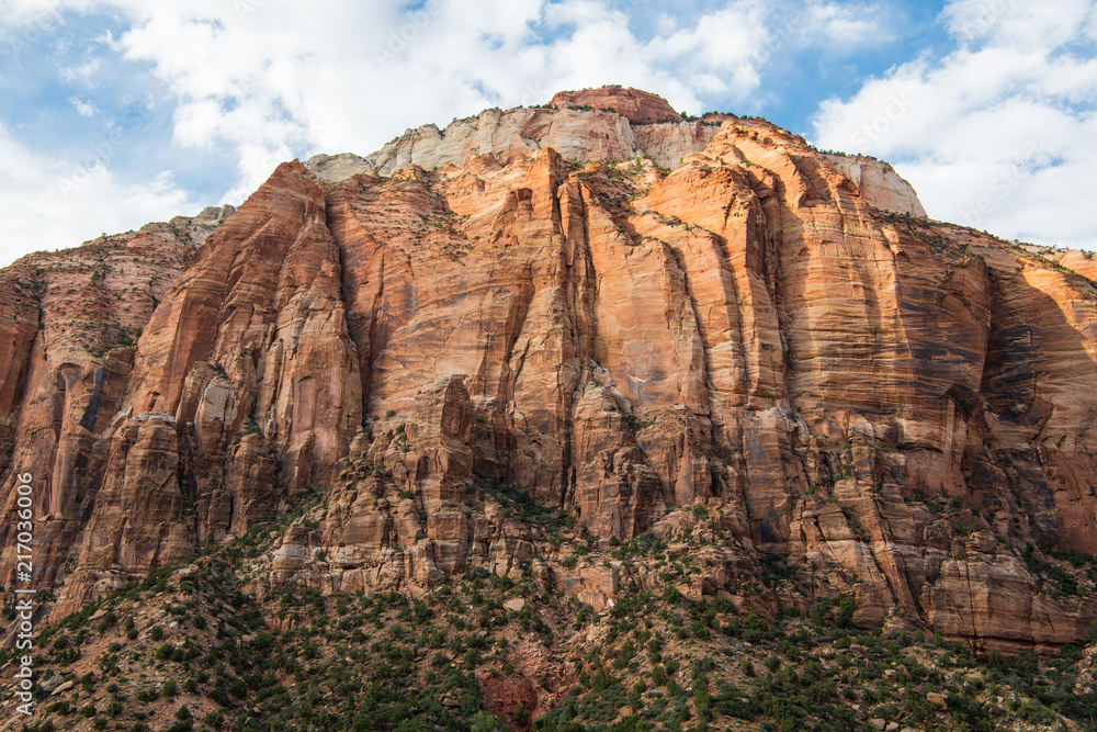 The colorful East Temple sandstone rock formation in Zion National park