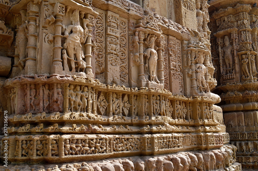 pillared walls of a ruined hindu sun temple 