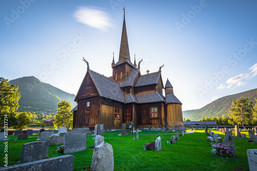 Lom - July 29, 2018: The Stave Church of Lom, Norway photo