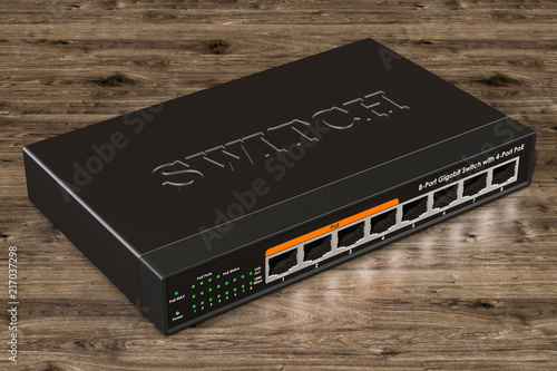 Konstfotografi Network switch with 8 ports. 3D rendering