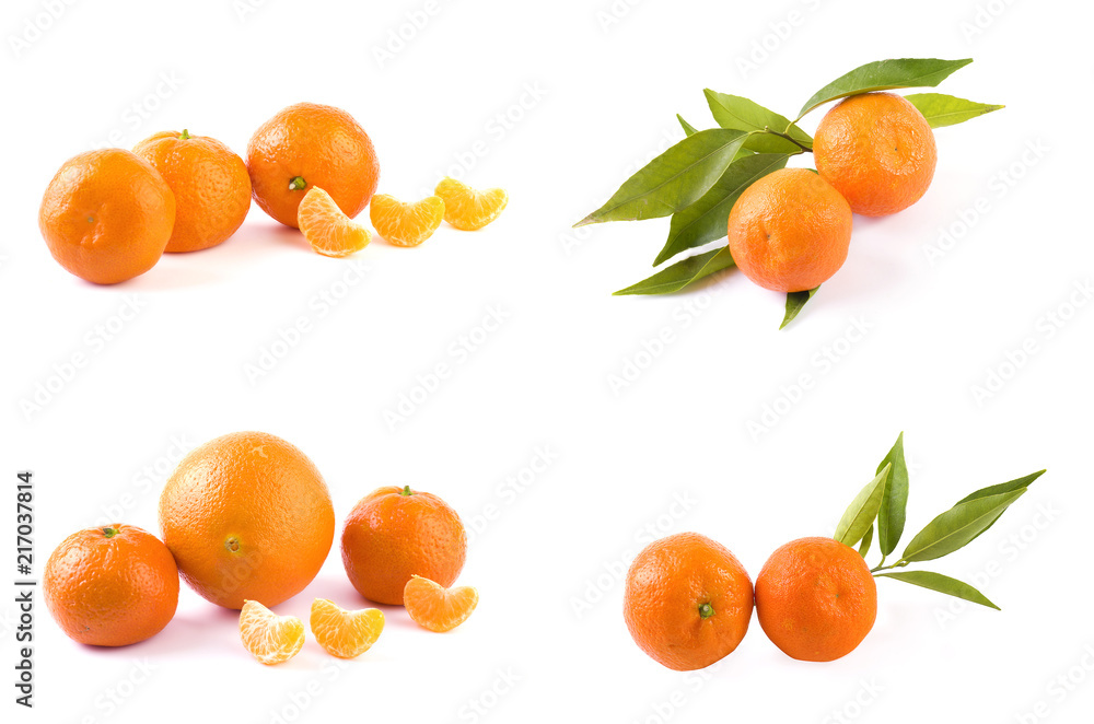 Fresh mandarins isolated on white background. Oranges are arranged in rows. Placed on a white background. Fresh mandarins isolated on white background. Oranges are arranged in rows. Placed on a white background.